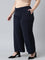 Women Solid Navy High Rise Crepe Wide Pant