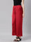 Women Solid Cherry Mid Rise Shiny Palazzos