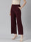 Women Solid Bright Maroon Ponte Wide Leg Pants