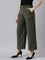 Women Solid Olive Green High Rise Crepe Wide Pant