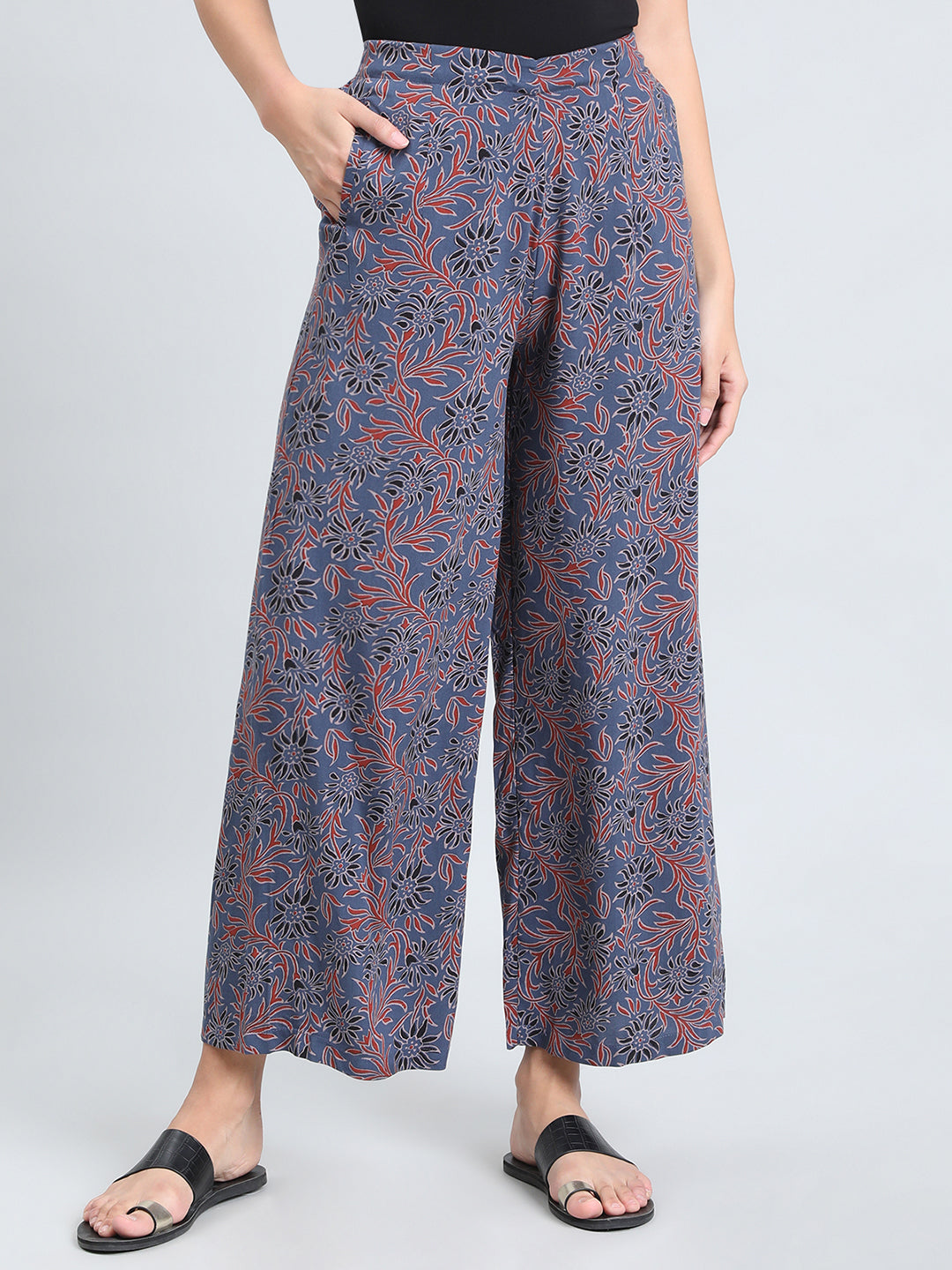 Navy Woven Viscose Printed Palazzo