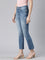 Women Solid Light Blue Mid Rise Mini Flare Jeans