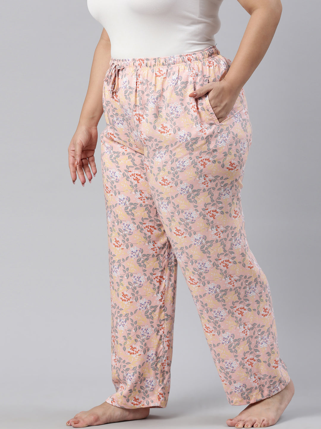 Women Printed Medium Pink Woven Viscose Mid Rise Lounge Pants