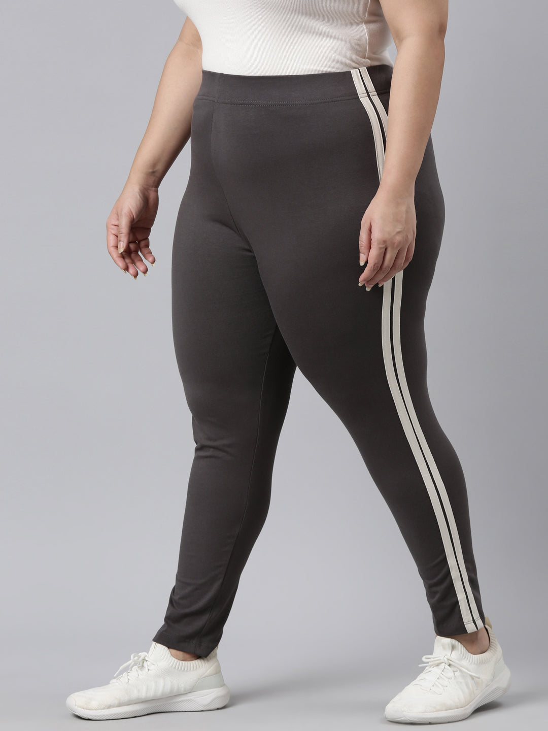 Women Grey Cotton Side Stripe Active Leggings – Cherrypick