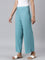 Women Solid Dark Mint Mid Rise Ribbed Palazzos