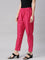 Women Young Fuchsia Solid Mid Rise Metallic Pants