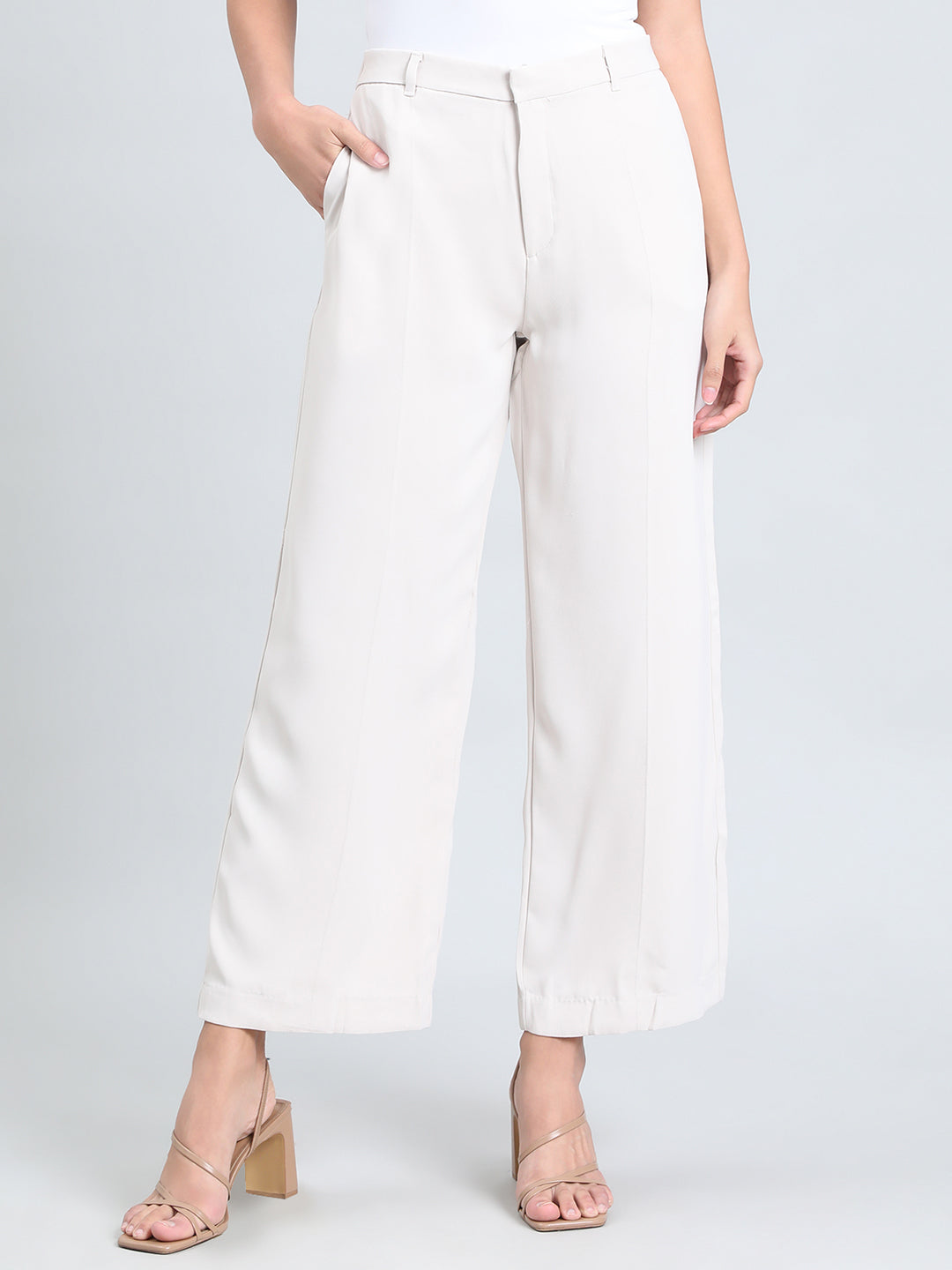 Cream Crepe Wide Trouser