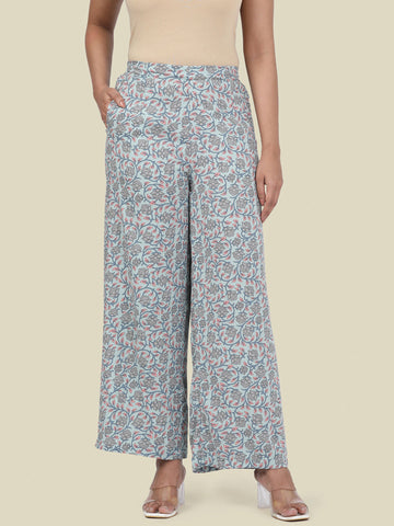 Blue Woven Viscose Printed Palazzo