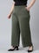 Women Solid Olive Green High Rise Crepe Wide Pant