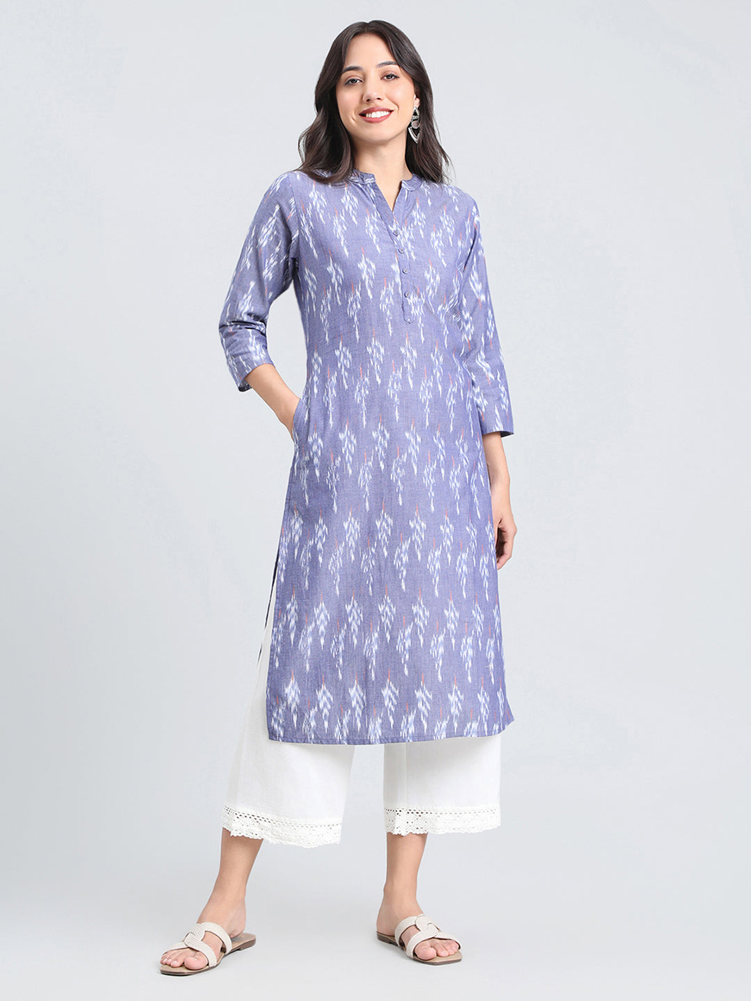 Cotton Ikat Print Straight Kurta