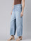 Women Solid Light Blue High Rise Wide Jeans