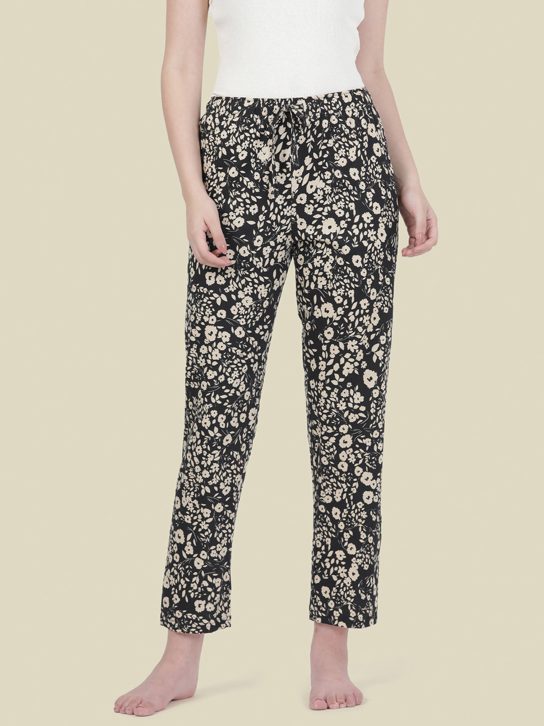 Black Cotton Knit Printed Lounge Pants