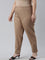 Women Solid Light Brown Cotton Pencil Pant