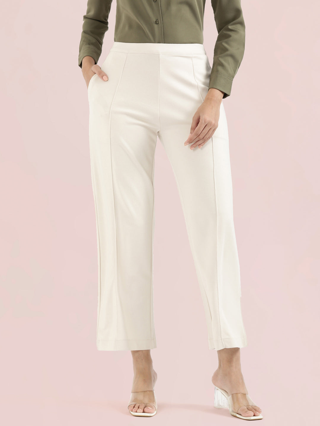 Cream Ponte Wide Pants