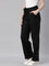 Women Solid Black Linen Cargo Pant