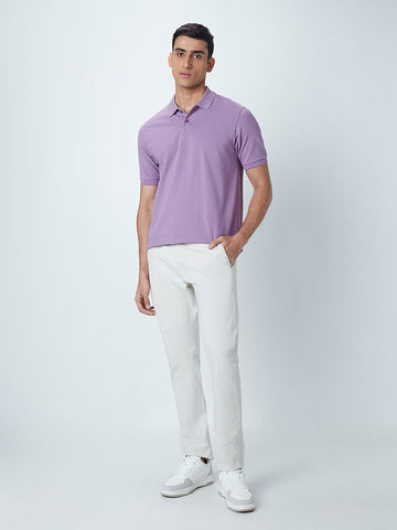 WES Casuals Lavender Cotton Blend Relaxed-Fit Polo T-Shirt