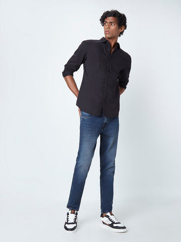 Nuon Black Cotton Slim-Fit Shirt