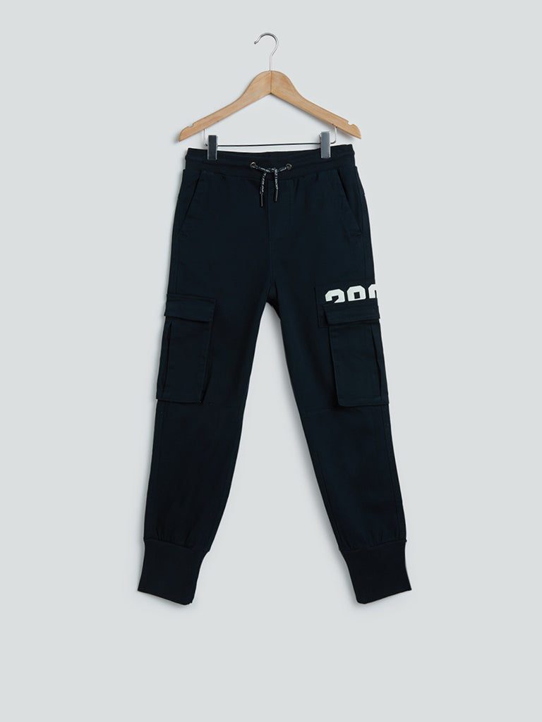 Y&F Kids Navy Printed Cargo-Style Joggers