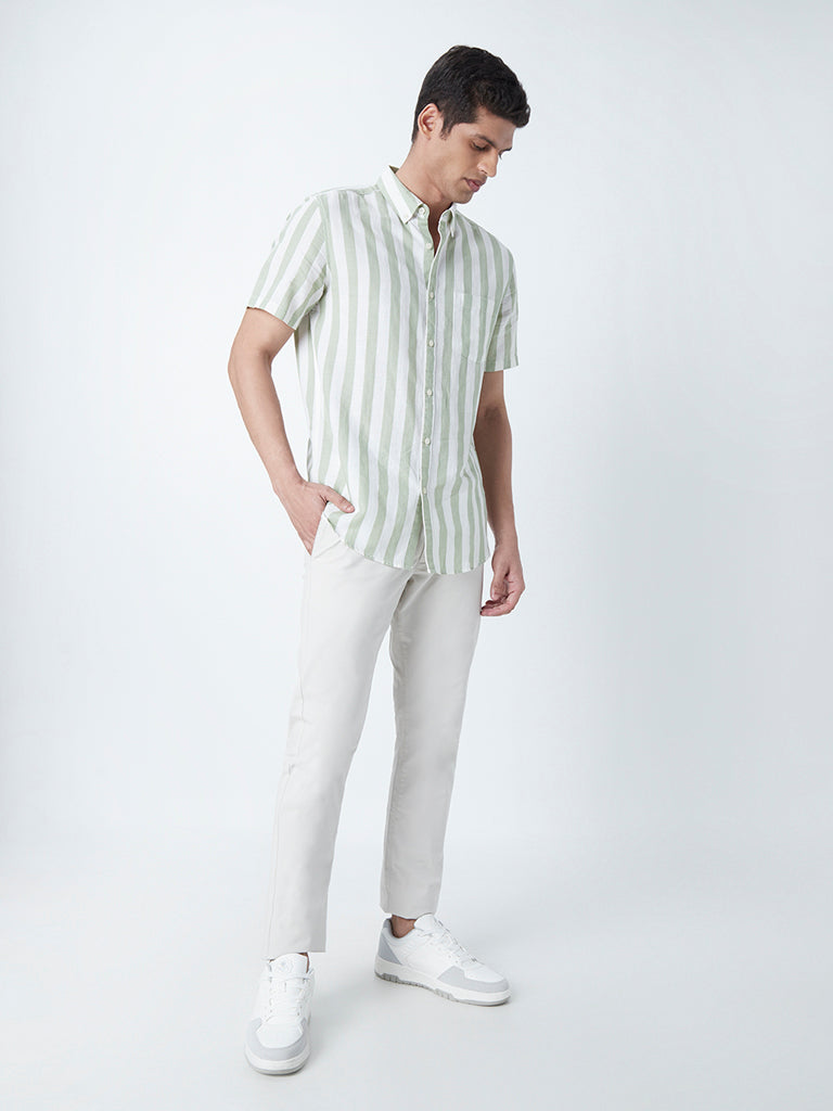 WES Casuals Off-White Cotton-Blend Slim-Fit Mid-Rise Chinos