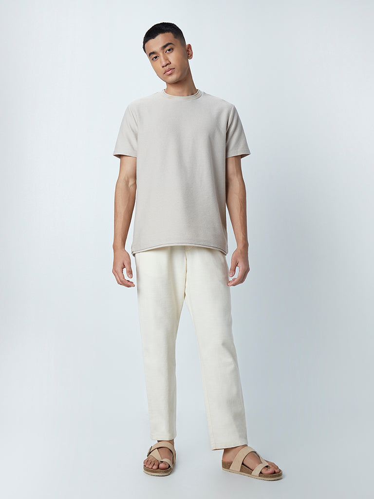 ETA Ecru Cotton Slim-Fit Mid-Rise Chinos