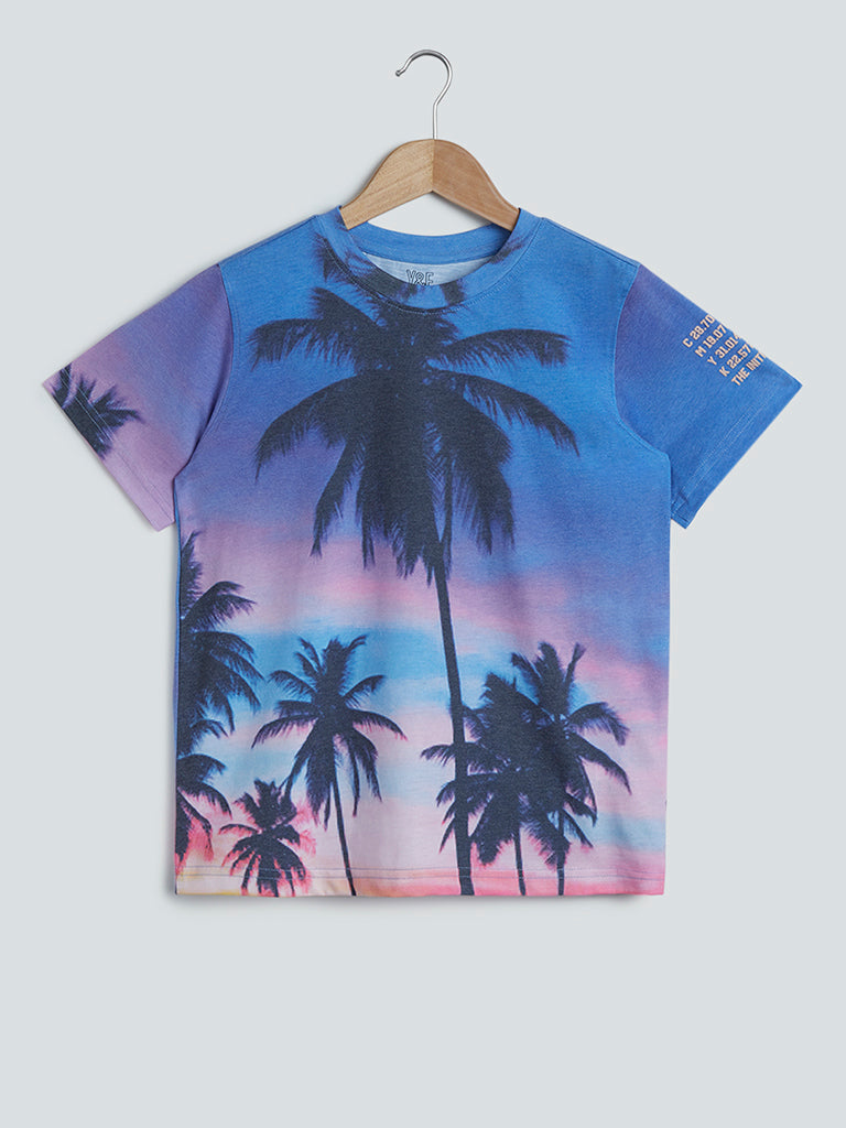 Y&F Kids Blue Beach-Themed T-Shirt