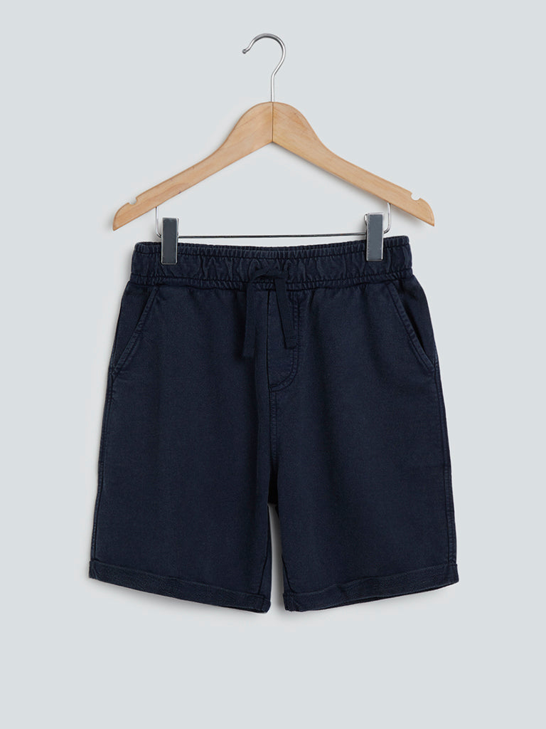 Y&F Kids Navy Pure-Cotton Shorts