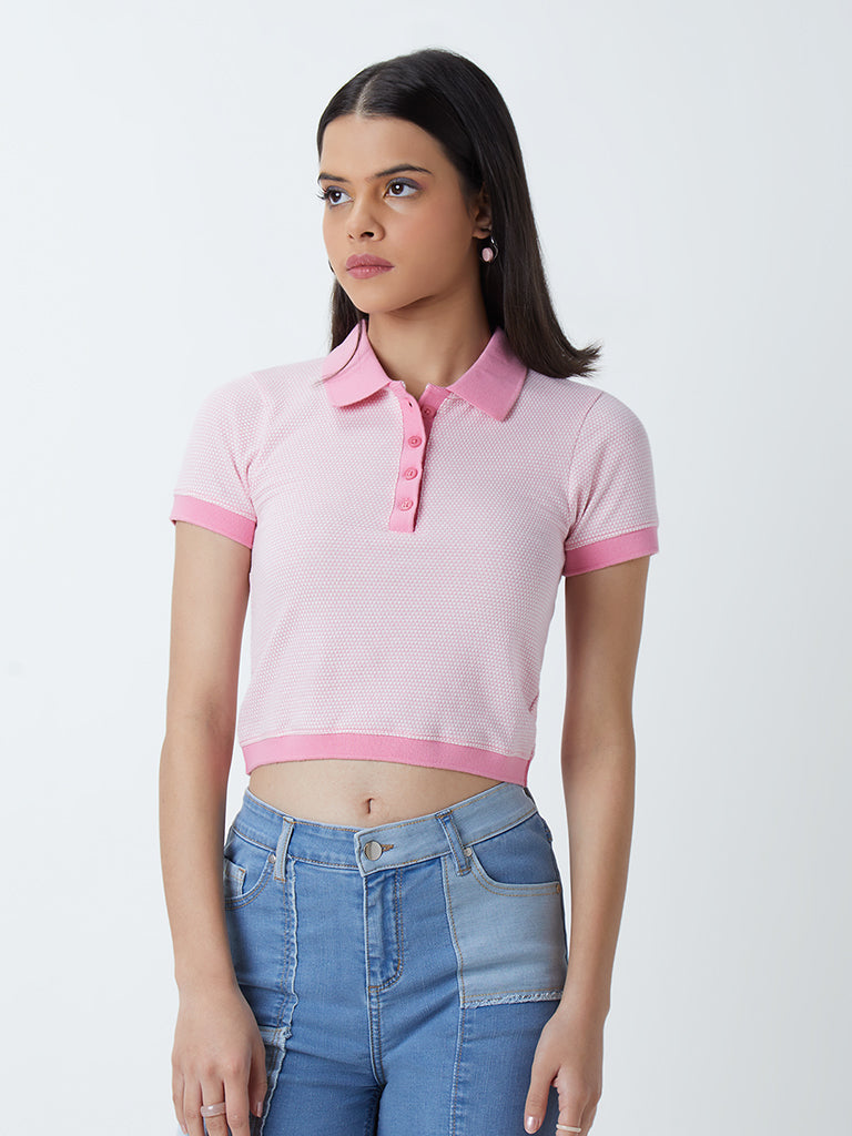 Nuon Pink Self-Patterned Polo T-Shirt – Cherrypick