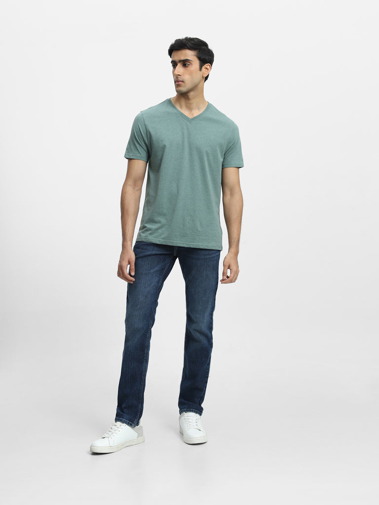 WES Casuals Sage Melange Cotton Slim-Fit T-Shirt