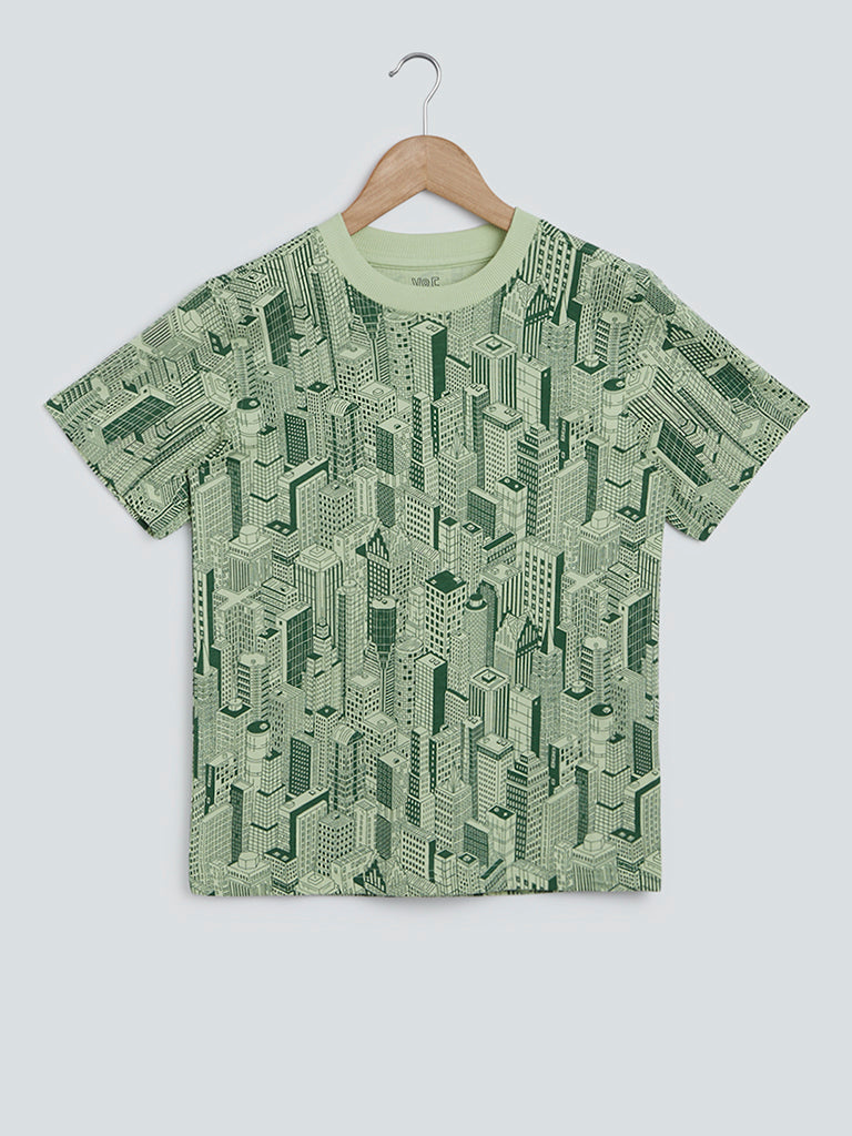 Y&F Kids Green Cityscape T-Shirt