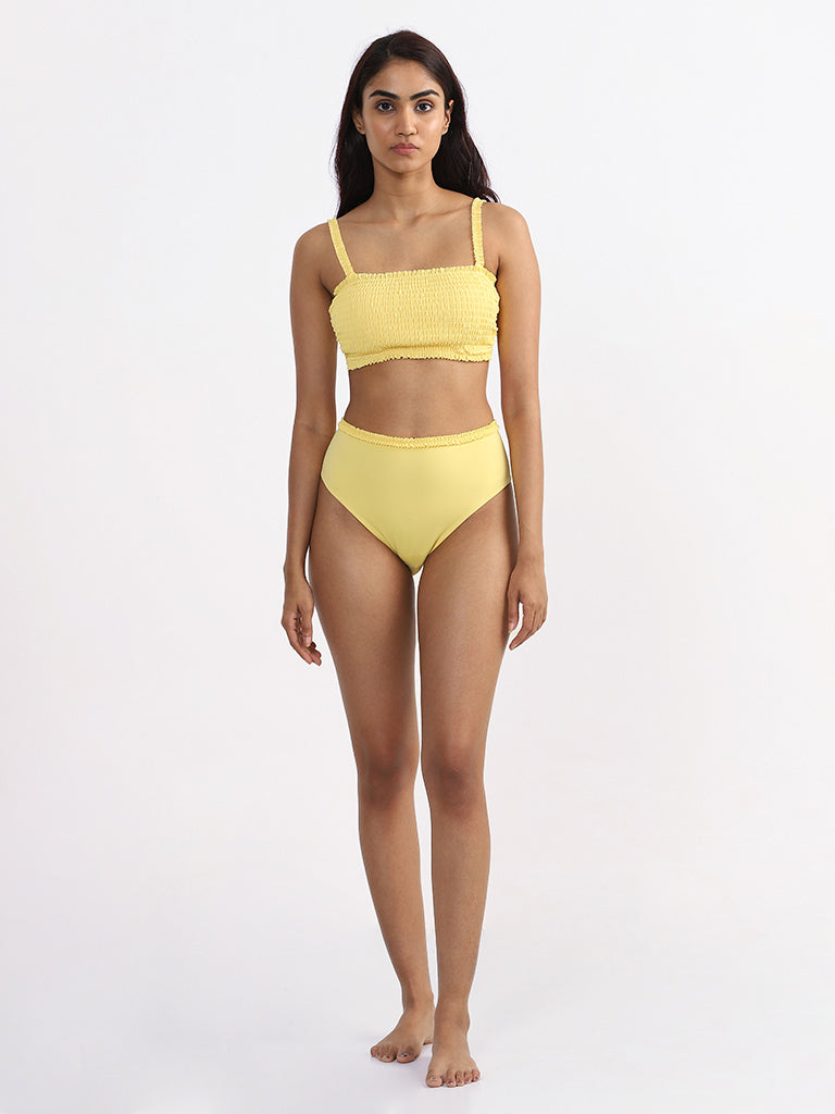 Buy Wunderlove Light Yellow Lace-Trimmed Brazilian Brief from Westside
