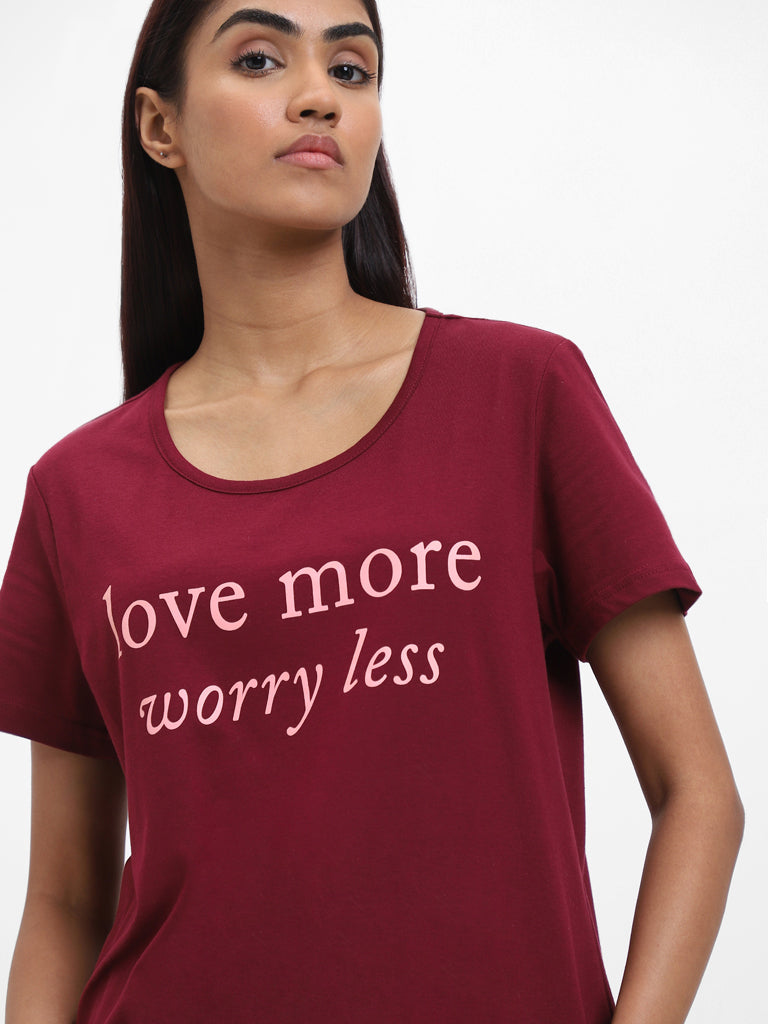 Wunderlove Sleepwear Printed Burgundy T-Shirt – Cherrypick