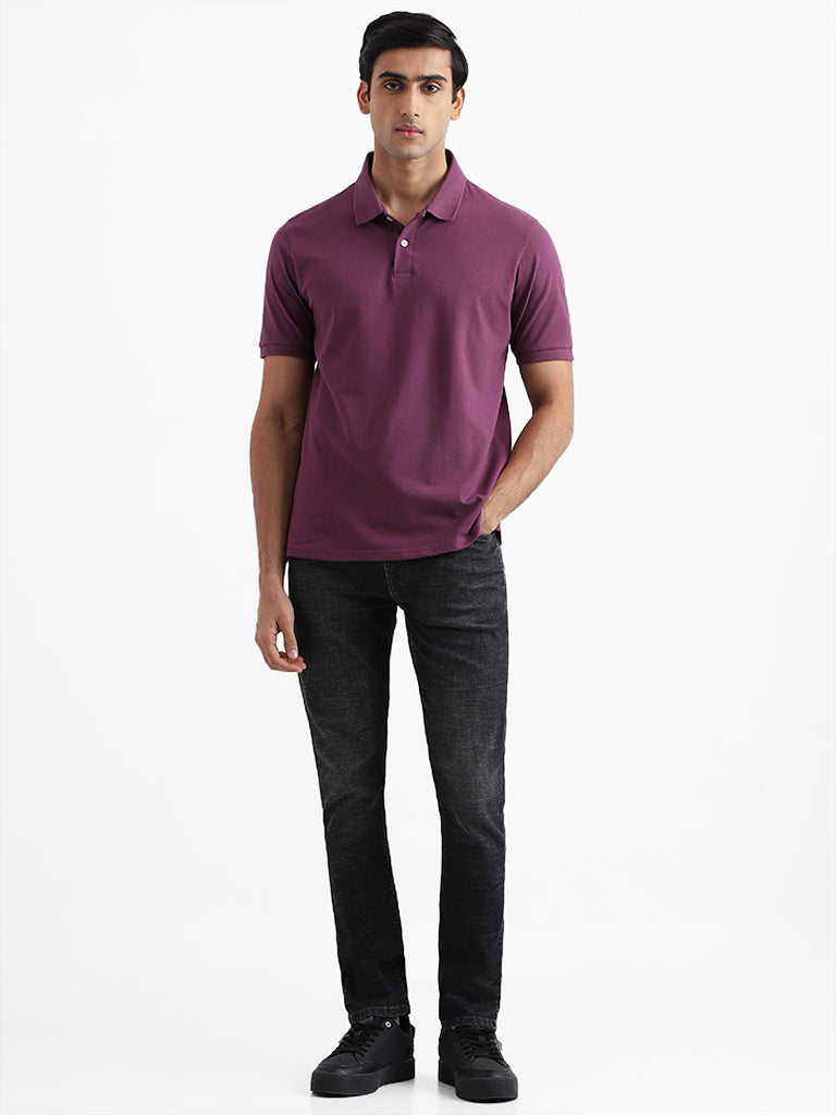 WES Casuals Solid Mauve Relaxed Fit T-Shirt