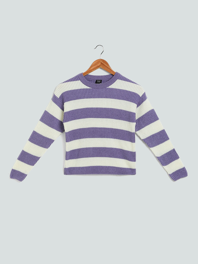 Y&F Kids Striped Knit Lilac Sweater