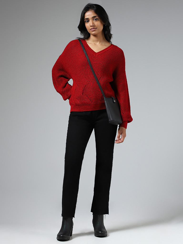 LOV Red Pointelle Knit Sweater – Cherrypick