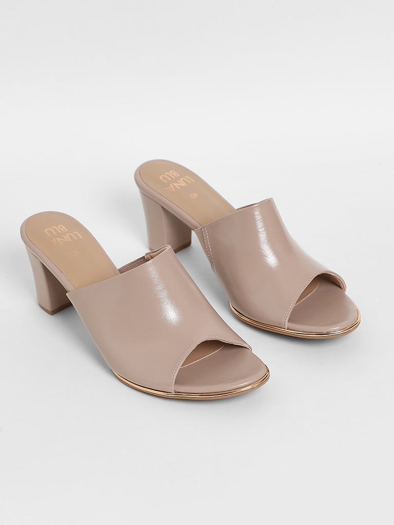 LUNA BLU Mida Rendered Nude-Colored Mule Heel Sandals