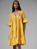 Bombay Paisley Mustard Yellow Floral Embroidery Dress