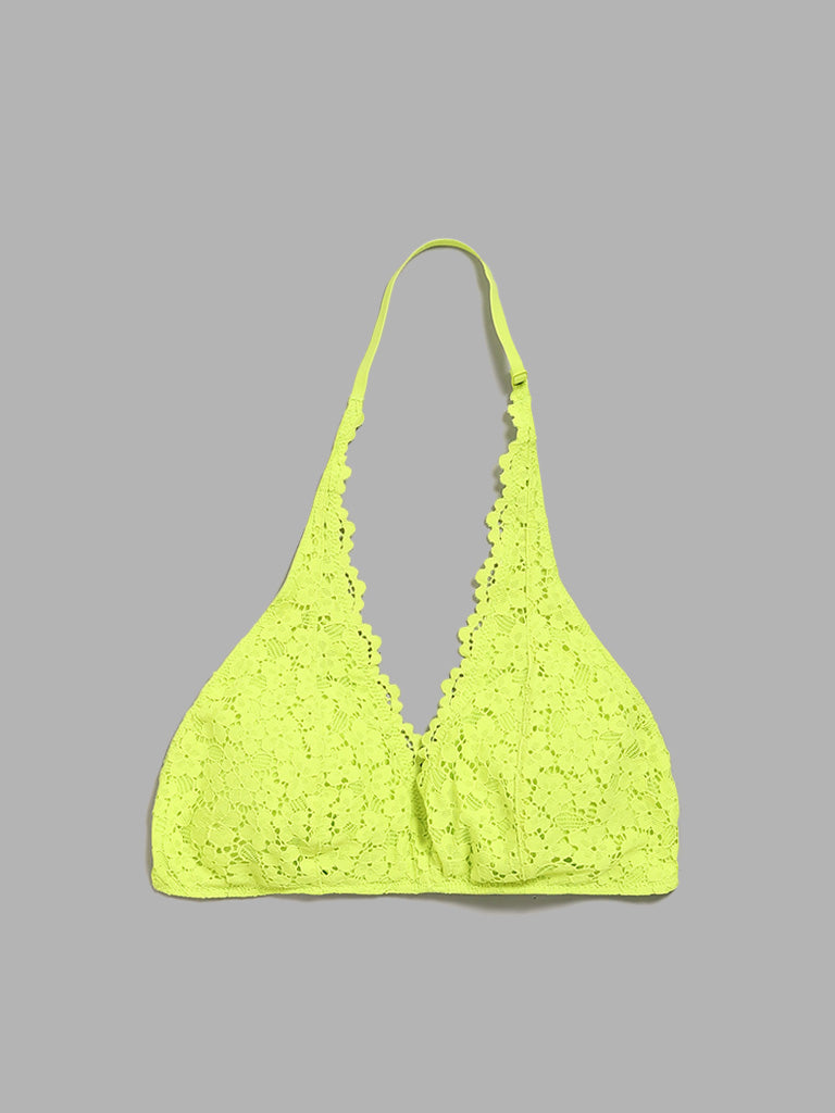 Superstar Lime Lace Design Halter Neck Bra – Cherrypick