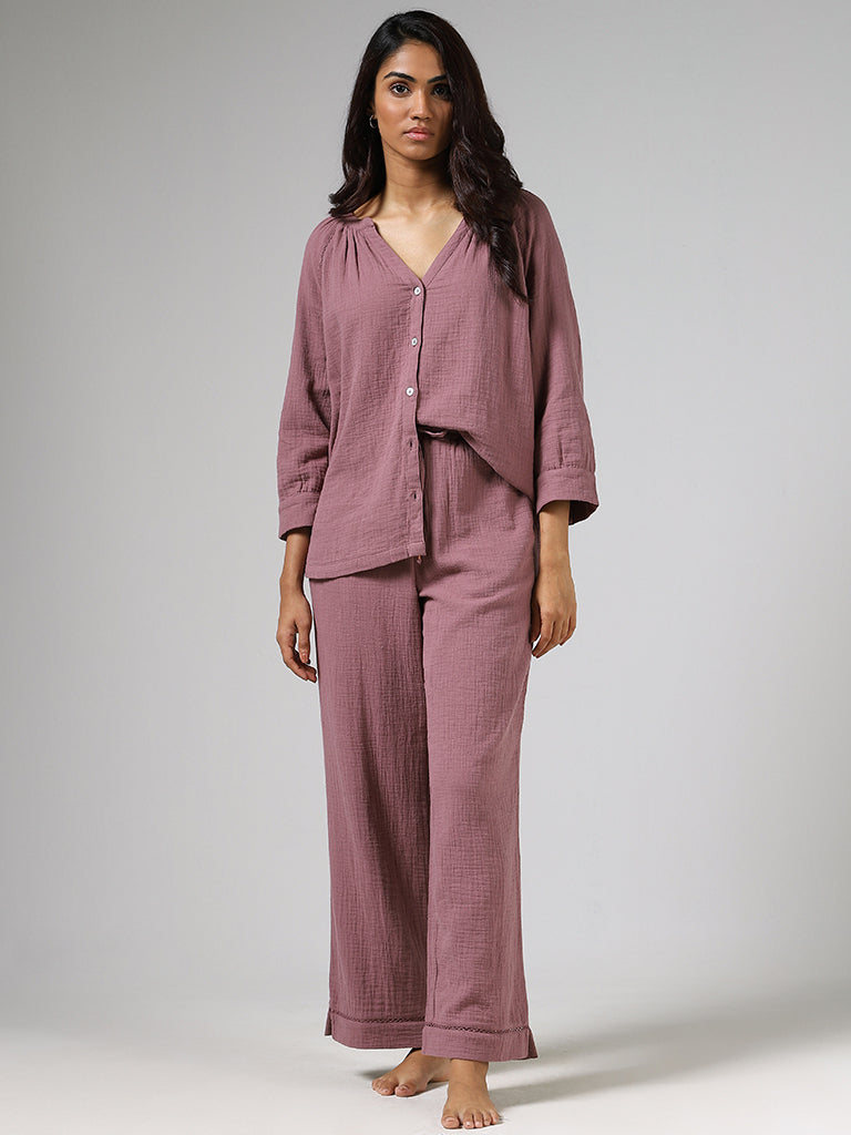 Wunderlove Purple Crinkled Pyjamas & Sleep Shirt Set – Cherrypick