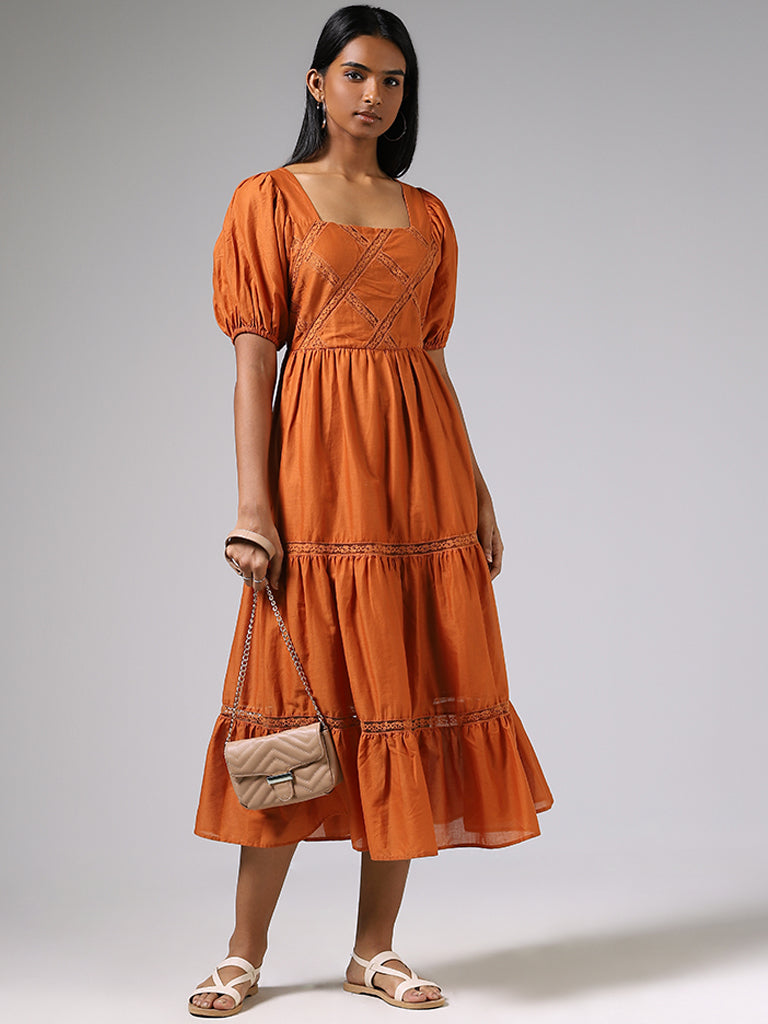 LOV Tangerine Lace Insert Tiered Dress – Cherrypick
