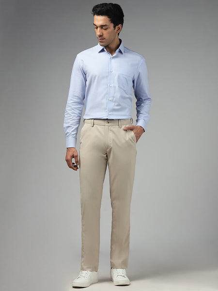 WES Formals Solid Light Beige Relaxed Fit Trousers – Cherrypick