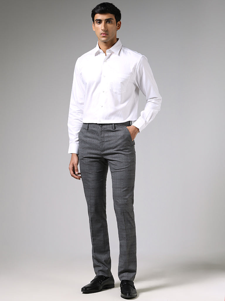 WES Formals Grey Graph Checked Slim Fit Trousers – Cherrypick