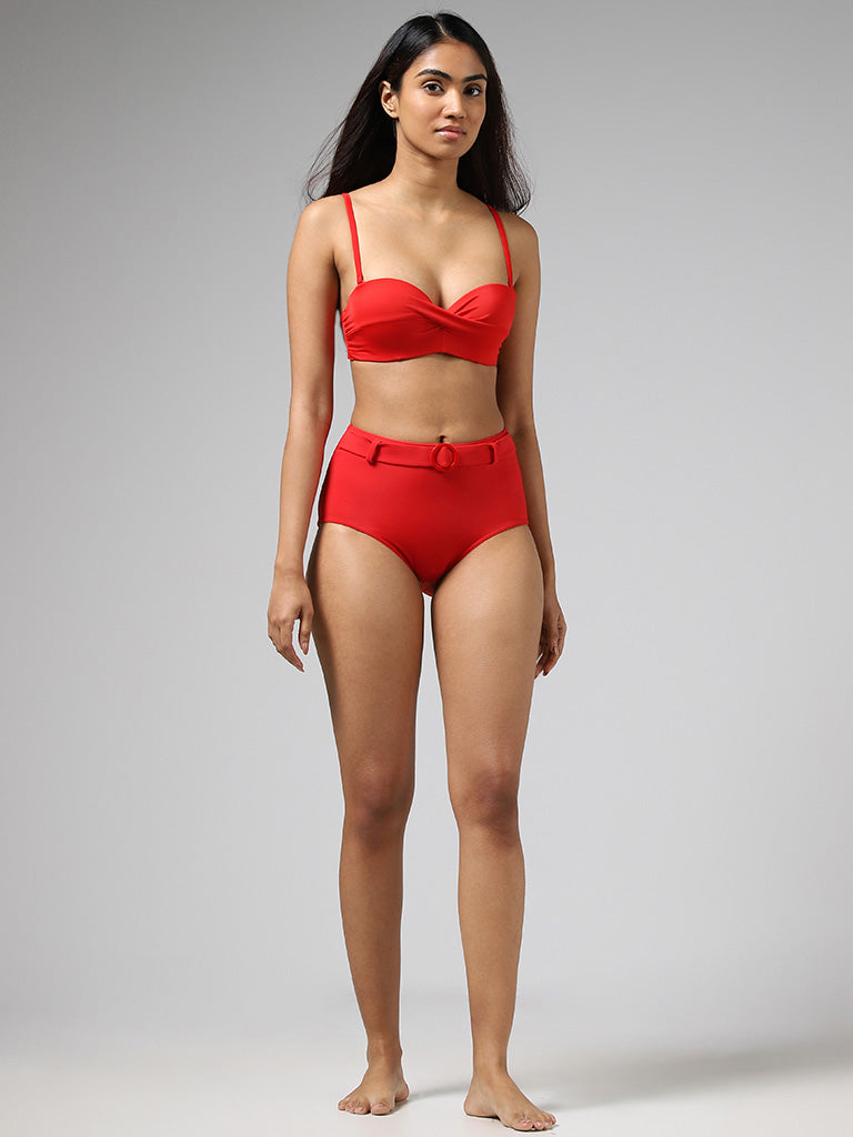 Solid Women Bikini Red Swimsuit