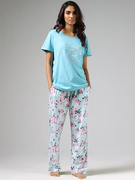Wunderlove Violet Typographic Printed T-Shirt & Checked Pyjamas Set –  Cherrypick