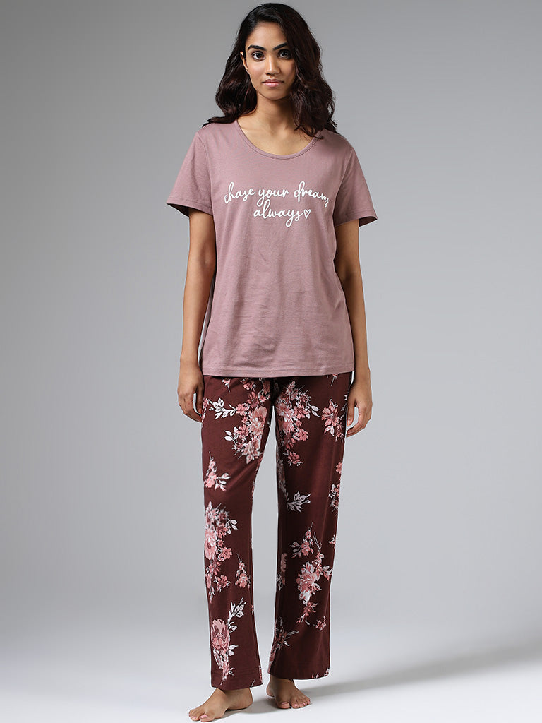 Wunderlove Chocolate Brown Floral Printed Pyjamas – Cherrypick