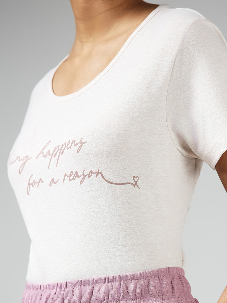 Wunderlove Beige Typographic Printed T-Shirt – Cherrypick