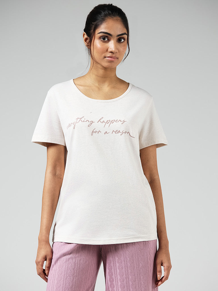 Buy Wunderlove Violet Typographic Printed T-Shirt & Checked