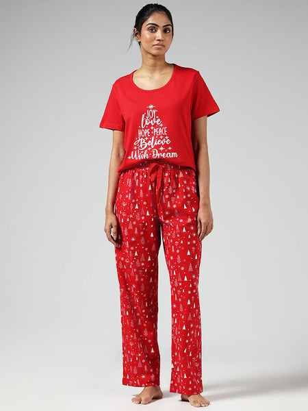 Wunderlove Red Plaid Checked Shirt & Pyjamas Set