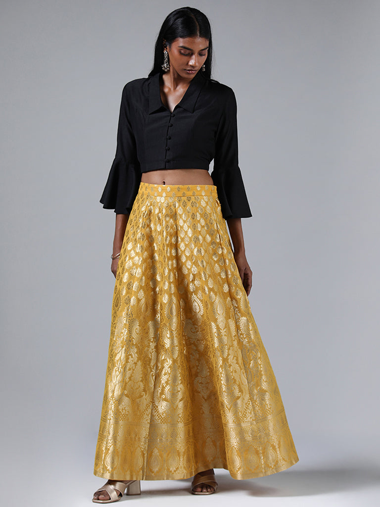 Ivory floral embroidered crop top with french cut sequins lehenga skirt  available only at Pernia's Pop Up Shop. 2024