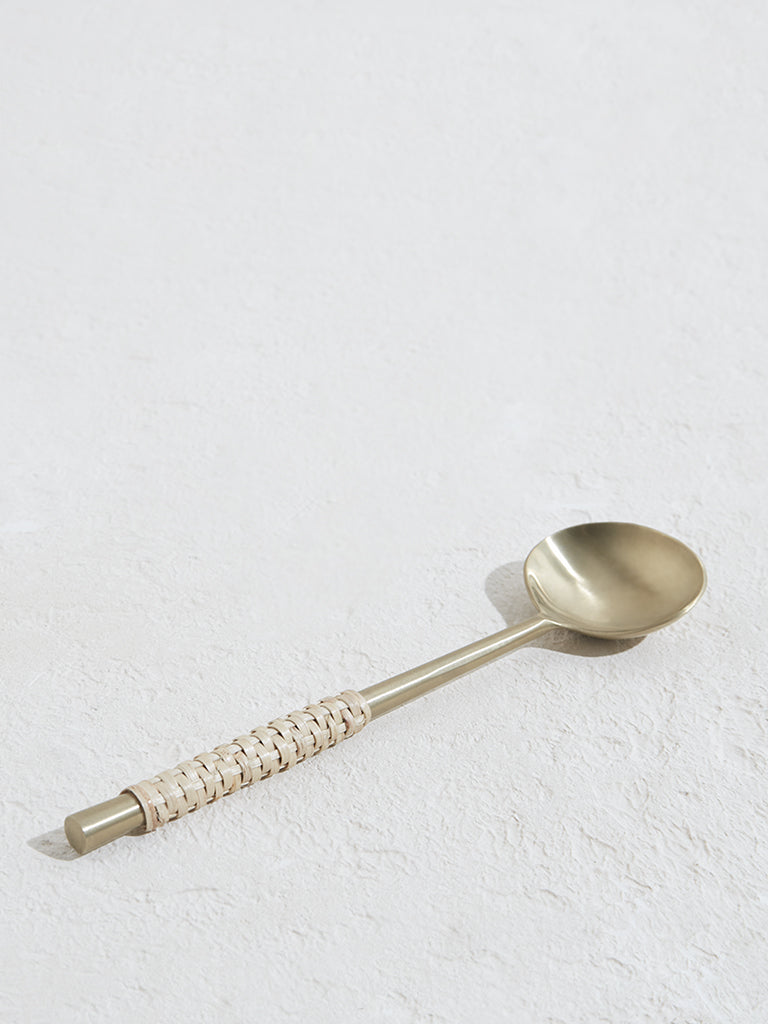 Westside Home Dull Gold Serving Spoon with Rattan-Small