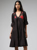 Bombay Paisley Black Floral Embroidered Tiered Dress